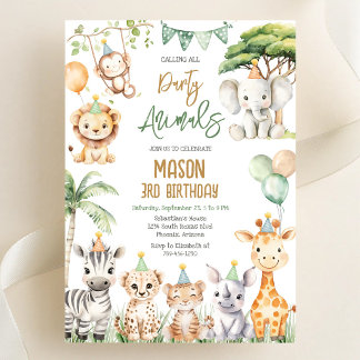 Invitación Llamando a todos los animales de la fiesta Cumplea