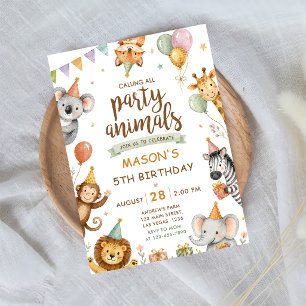 Invitación Llamando a todos los animales de la fiesta Cumplea