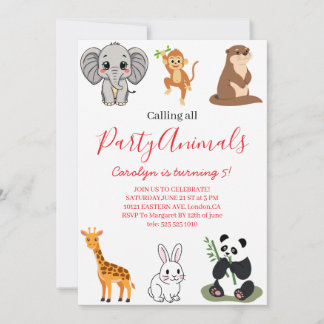 Invitación Llamando a todos los animales de la fiesta Cumplea