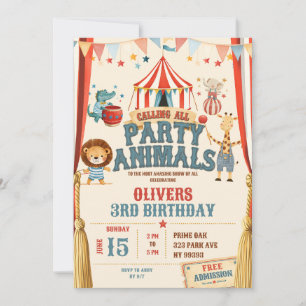 Invitación Llamando a todos los animales de la fiesta Cumplea