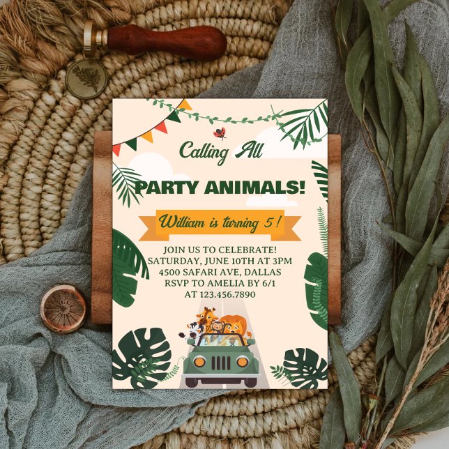 Invitación Llamando a todos los animales de la fiesta Safari  (Subido por el creador)