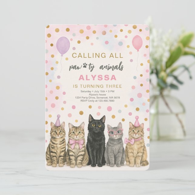 Invitación Llamando a todos los animales de la tribu Gatita F (Anverso de pie)