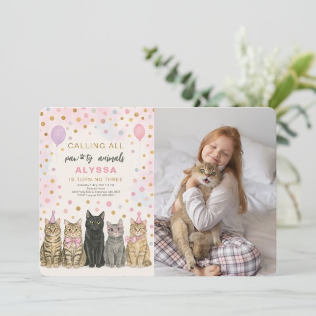 Invitación Llamando a todos los animales de Paw-ty Foto de cu (Anverso de pie)