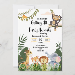 Invitación llamando a todos los animales del fiesta ducha de