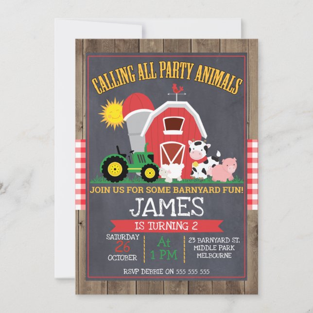 Invitación Llamando a todos los animales Fiestas Barnyard Bir (Anverso)