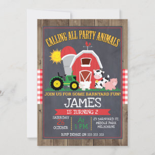 Invitación Llamando a todos los animales Fiestas Barnyard Bir