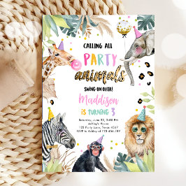 Invitación Llamando a todos los animales Fiestas Chica del zo