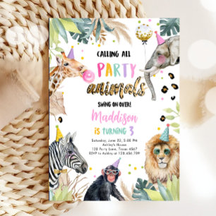Invitación Llamando a todos los animales Fiestas Chica del zo