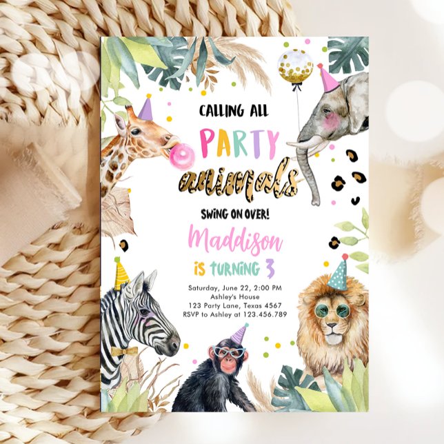 Invitación Llamando a todos los animales Fiestas Chica del zo (Subido por el creador)