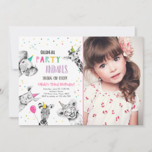 Invitación Llamando a todos los animales Fiestas Chica Safari