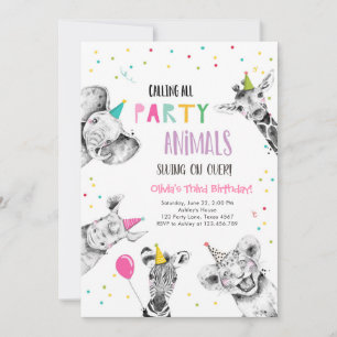 Invitación Llamando a todos los animales Fiestas Chica Safari