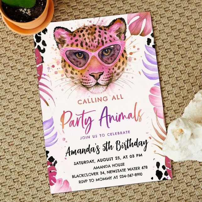Invitación Llamando a todos los animales Fiestas - Cumpleaños (Calling All Party Animals - Leopard Birthday Invitation)