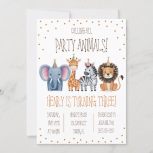 Invitación ¡Llamando a todos los animales Fiestas! Fiesta de