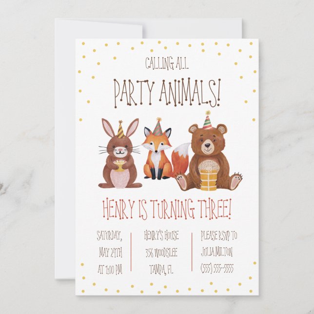 Invitación ¡Llamando a todos los animales Fiestas! Fiesta de  (Anverso)