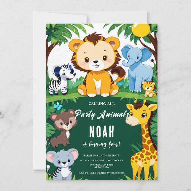 Invitación Llamando a todos los animales Fiestas fiesta de cu (Anverso)