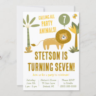 Invitación ¡Llamando a todos los animales Fiestas! León, cump