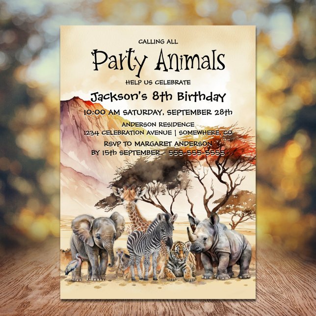 Invitación Llamando a todos los animales Fiestas Safari Anima (Subido por el creador)