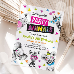 Invitación Llamando a todos los animales Fiestas Safari Zoo K