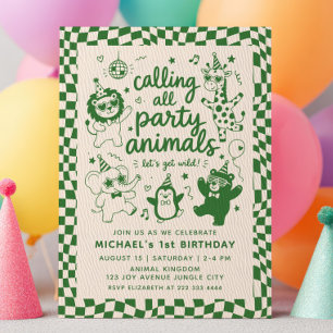 Invitación Llamando a todos los animales fiesteros Verde RETR