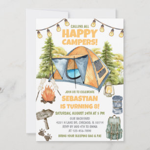 Invitación Llamando a todos los campistas felices de cumpleañ