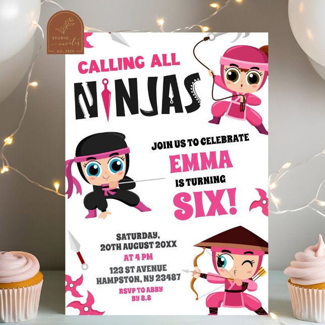 Invitación Llamando a todos los Chicas Ninjas rosados cumplea (Subido por el creador)