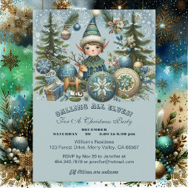 Invitación Llamando a todos los elfos Copos de nieve Fiesta d
