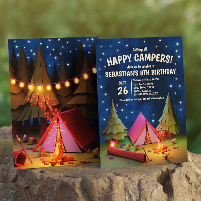 Invitación Llamando a todos los felices campistas bajo las es (Calling All Happy Campers Under the Stars Birthday Invitation)