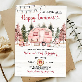 Invitación Llamando a todos los felices campistas Camper Rosa