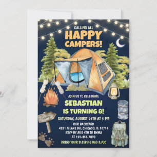 Invitación Llamando a todos los felices campistas cumpleaños