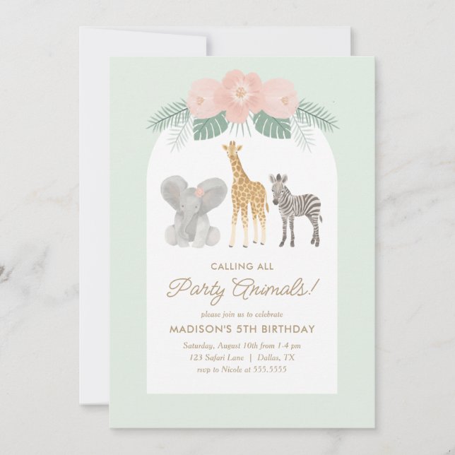 Invitación Llamando a todos los Fiestas Animales a la fiesta  (Anverso)