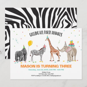 Invitación Llamando a todos los Fiestas animales zoológico sa