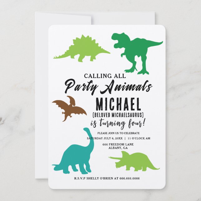 Invitación Llamando a todos los Fiestas de animales Dinosauri (Anverso)