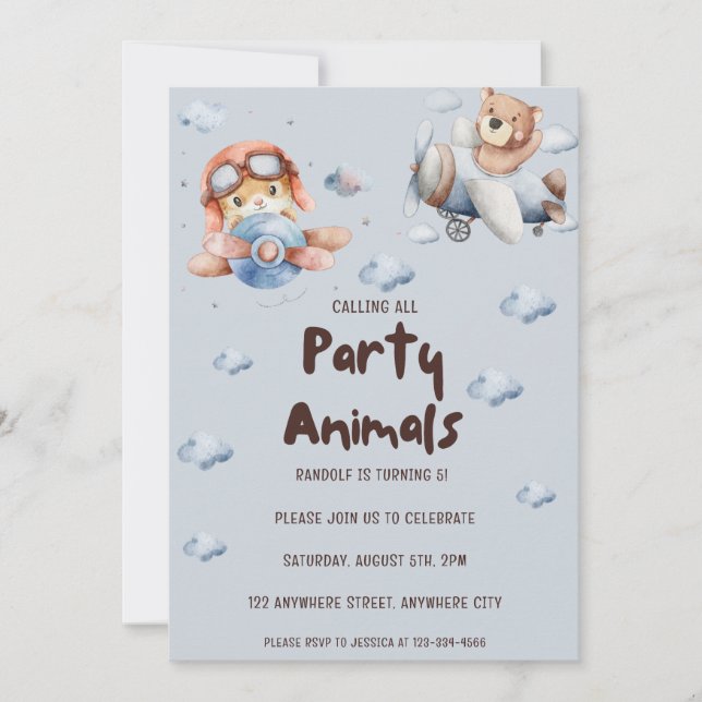 Invitación Llamando a todos los Fiestas de Animales Fiesta de (Anverso)