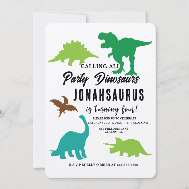 Invitación Llamando a todos los Fiestas dinosaurios fiesta de (Anverso)
