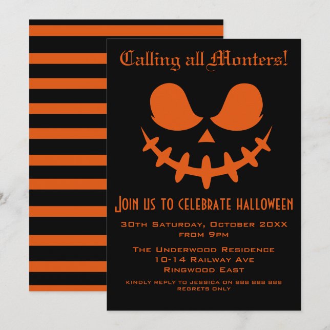 INVITACIÓN LLAMANDO A TODOS LOS MONSTERS HALLOWEEN PARTY (Anverso / Reverso)