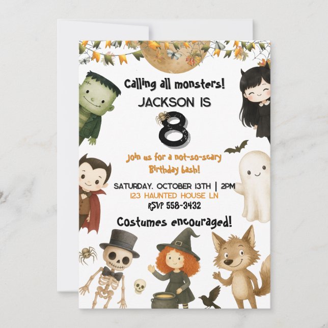 Invitación ¡Llamando a todos los Monstruos! Cumpleaños Fiesta (Anverso)