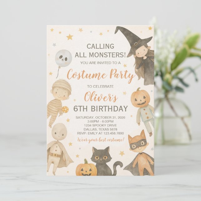 Invitación Llamando a todos los monstruos Halloween Cumpleaño (Anverso de pie)