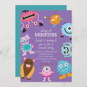 Invitación Llamando a todos los monstruos Halloween Cumpleaño