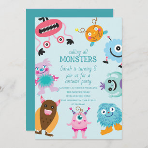 Invitación Llamando a todos los monstruos Halloween Cumpleaño