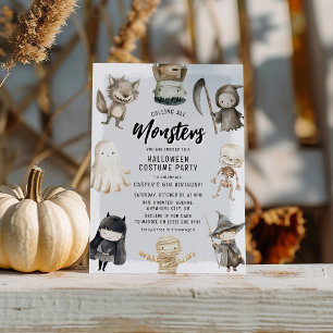 Invitación Llamando a todos los monstruos niños Halloween Cum