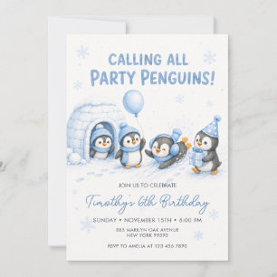 Invitación Llamando a todos los pingüinos de la fiesta cumple