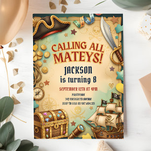 Invitación Llamando a todos los piratas Cumpleaños del tesoro