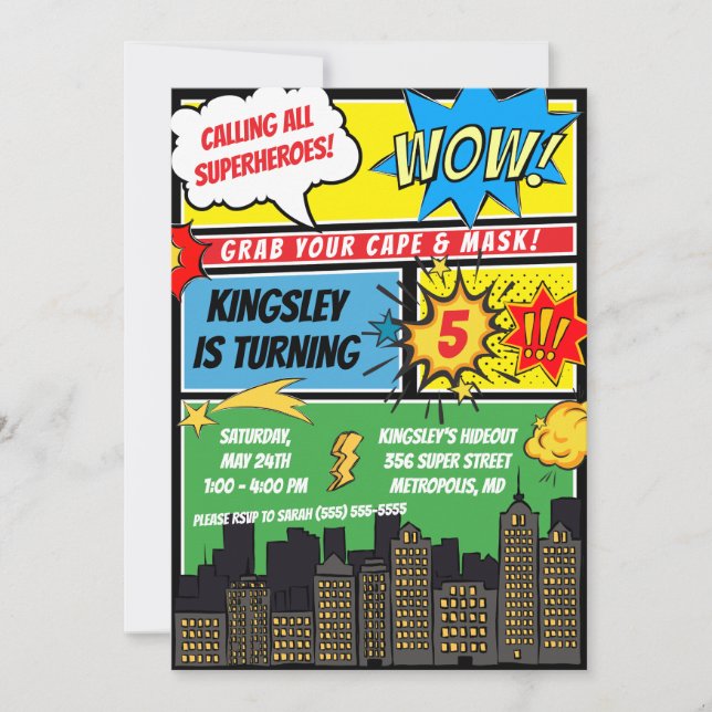 Invitación ¡Llamando a todos los superhéroes! Fiesta de cumpl (Anverso)