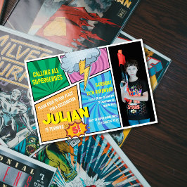 Invitación Llamando a todos los superhéroes historieta 5 cump