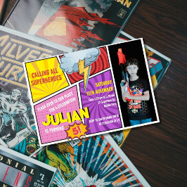 Invitación Llamando a todos los superhéroes historieta 5 cump