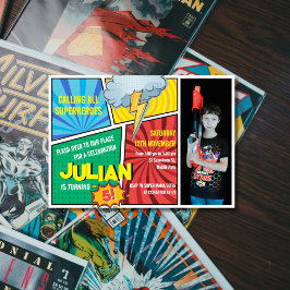 Invitación Llamando a todos los superhéroes historieta 5 cump