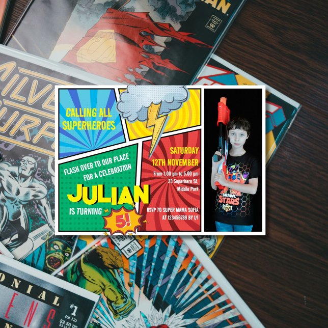 Invitación Llamando a todos los superhéroes historieta 5 cump (Subido por el creador)