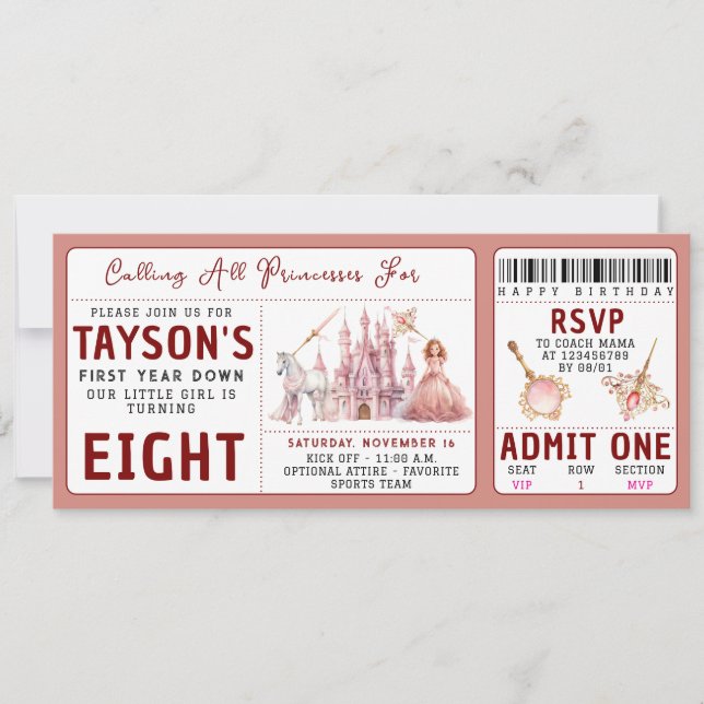 Invitación Llamar a todas las princesas castillo mágico 8 cum (Anverso)