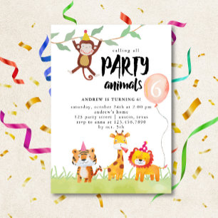 Invitación Llamar a todos los animales Fiestas acuarela Cumpl