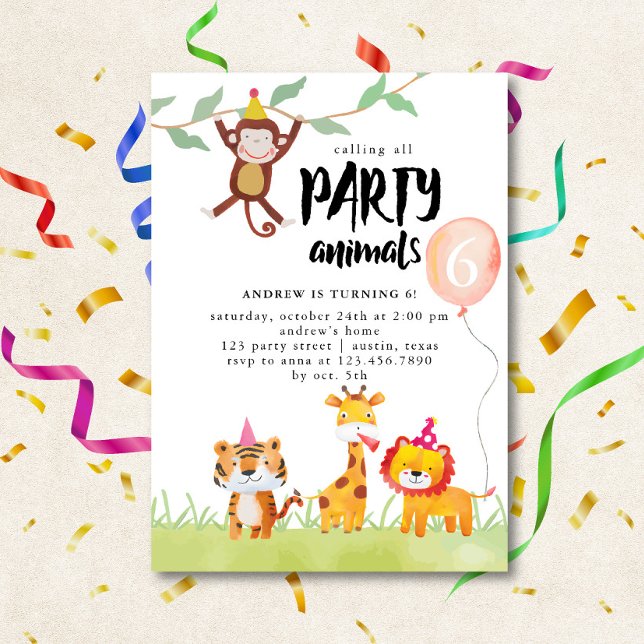 Invitación Llamar a todos los animales Fiestas acuarela Cumpl (Subido por el creador)